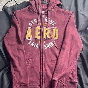 Aeropostale Maroon Zip-Up Hoodie with Yellow Logo